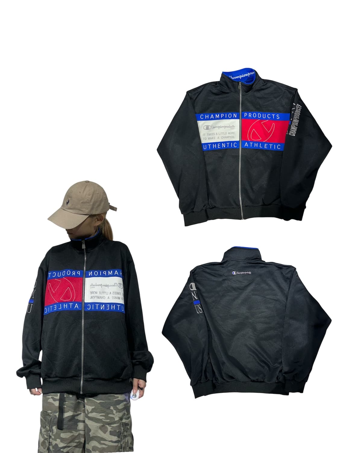 90s 챔피온 블랙 빅 로고 트랙탑 져지 상품이미지1