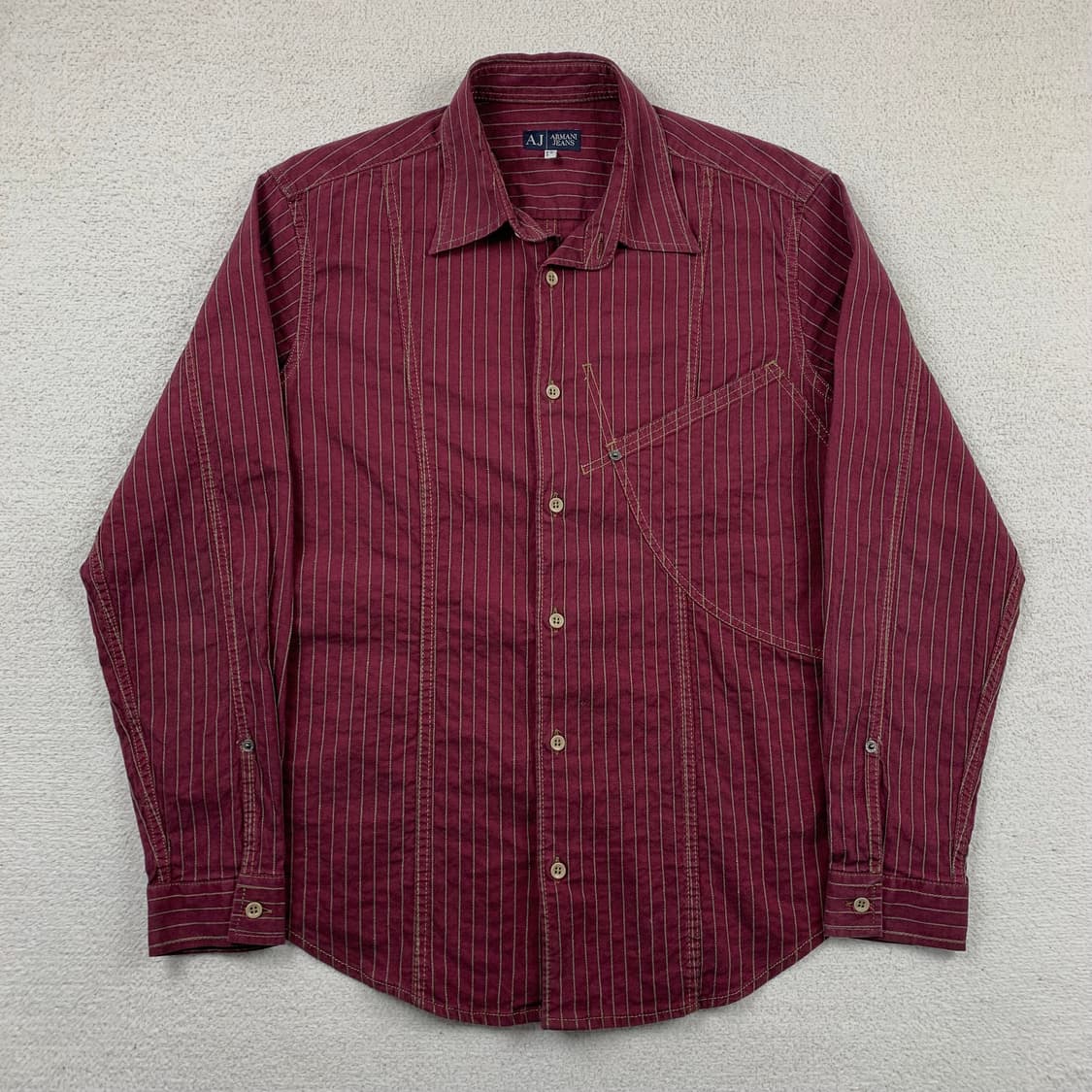 아르마니 진스 트윌 코튼 사선 포켓 버건디 스트라이프 셔츠 상품이미지1