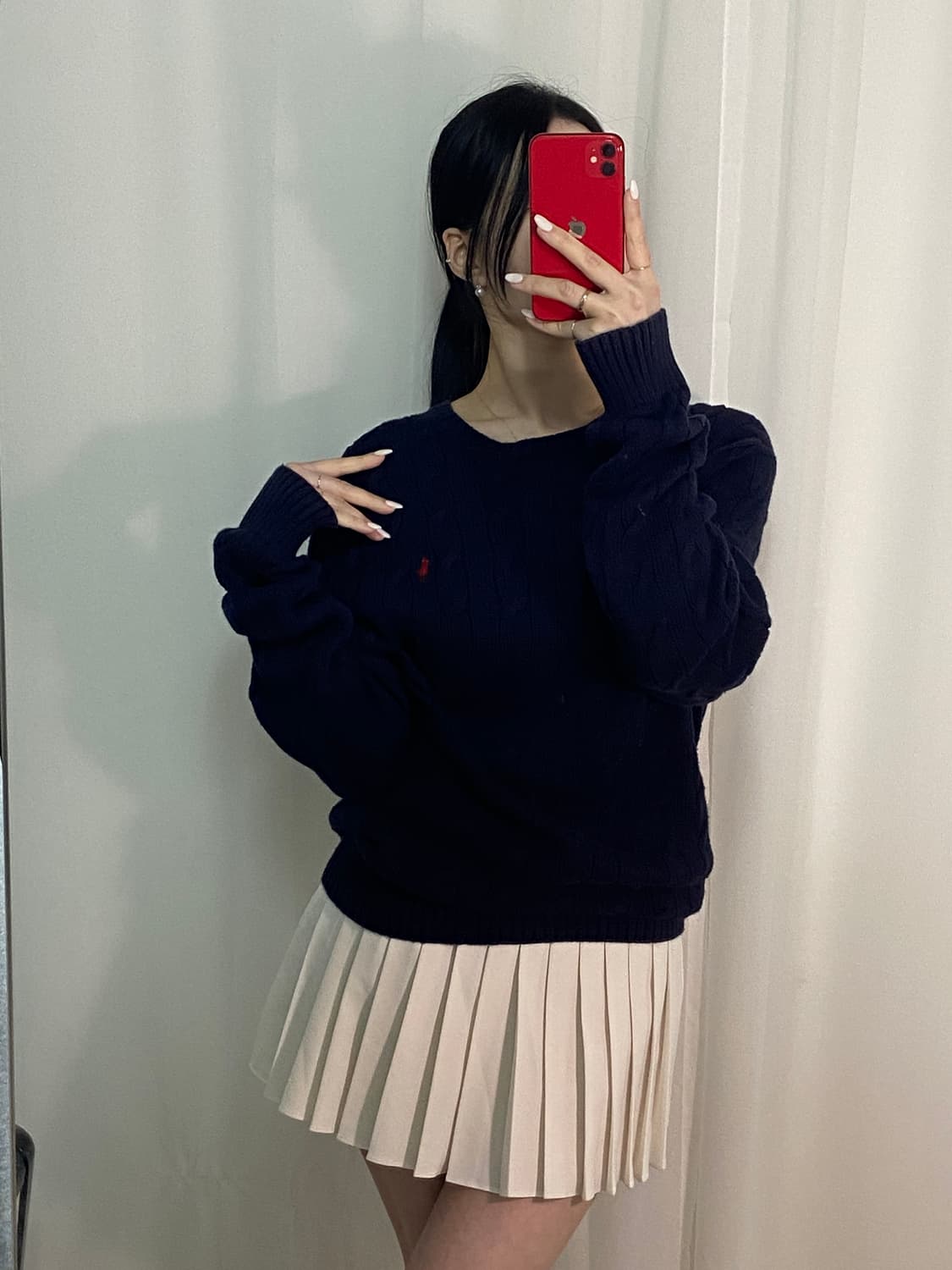 폴로 꽈배기 네이비 포니 니트 상품이미지3