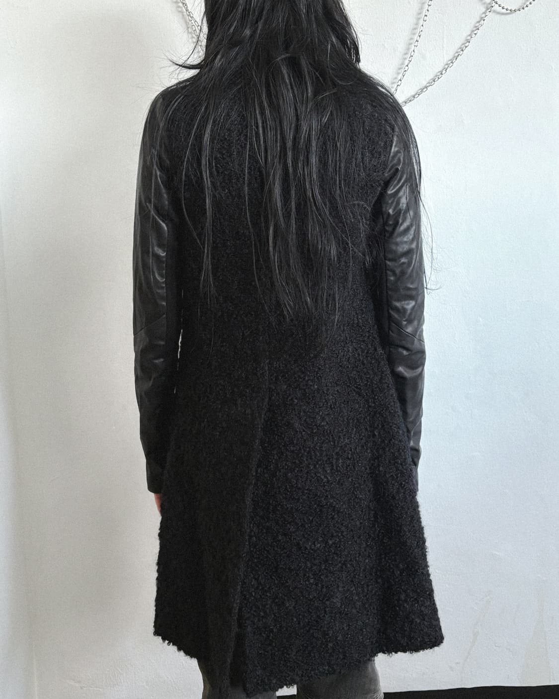 rare* 릭오웬스 사선지퍼 하이넥 모헤어 레더슬리브 코트 상품이미지4