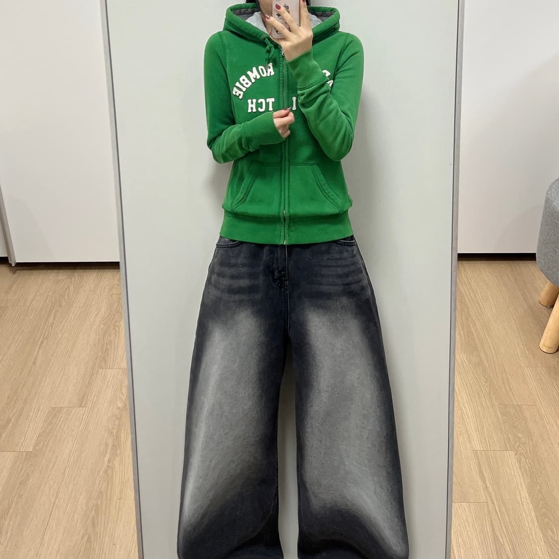 아베크롬비 딱붙핏 자수로고 그린 후드집업 상품이미지1