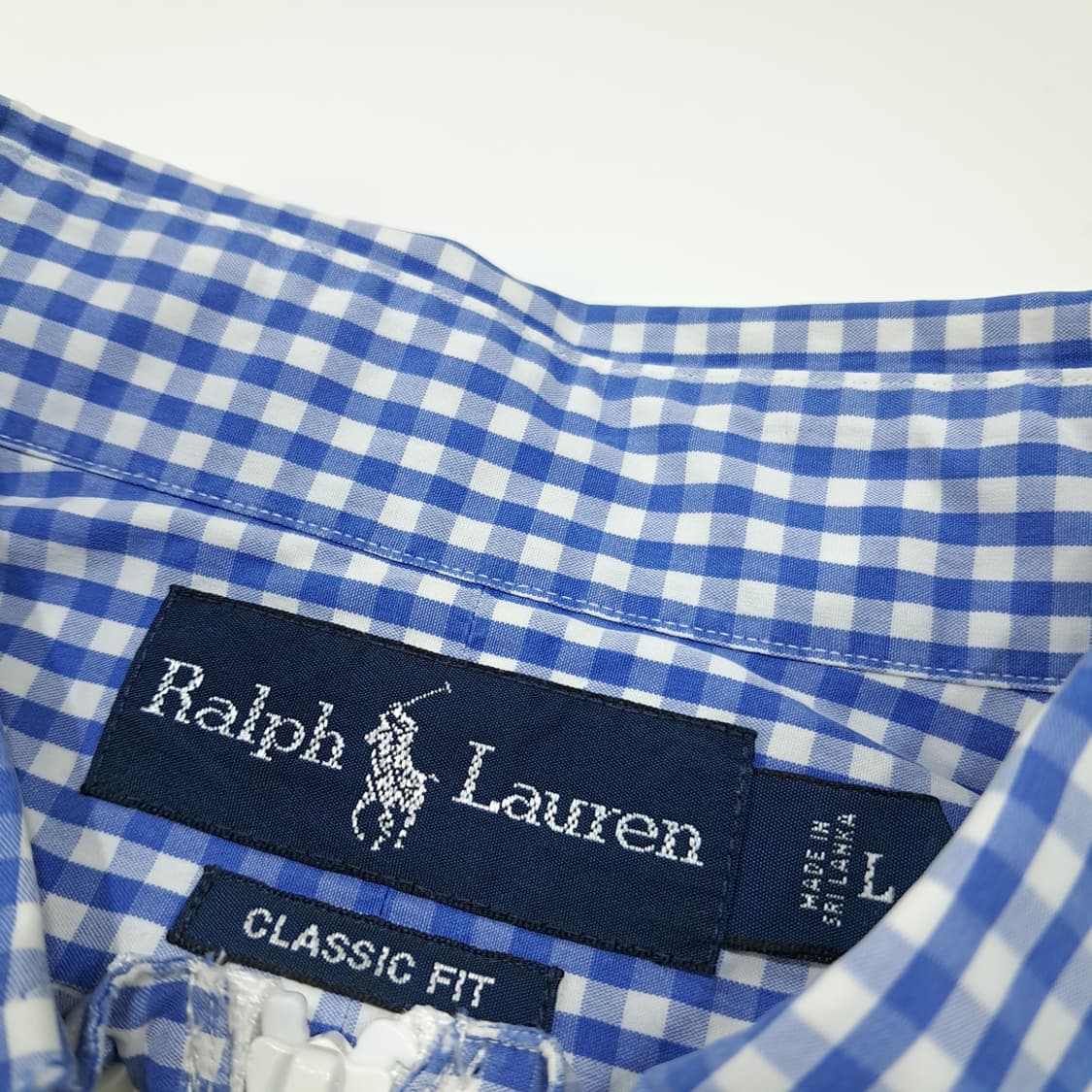CL790 FREE 폴로 스몰 깅엄체크 블루 리메이크 크롭 집업 셔츠 상품이미지3
