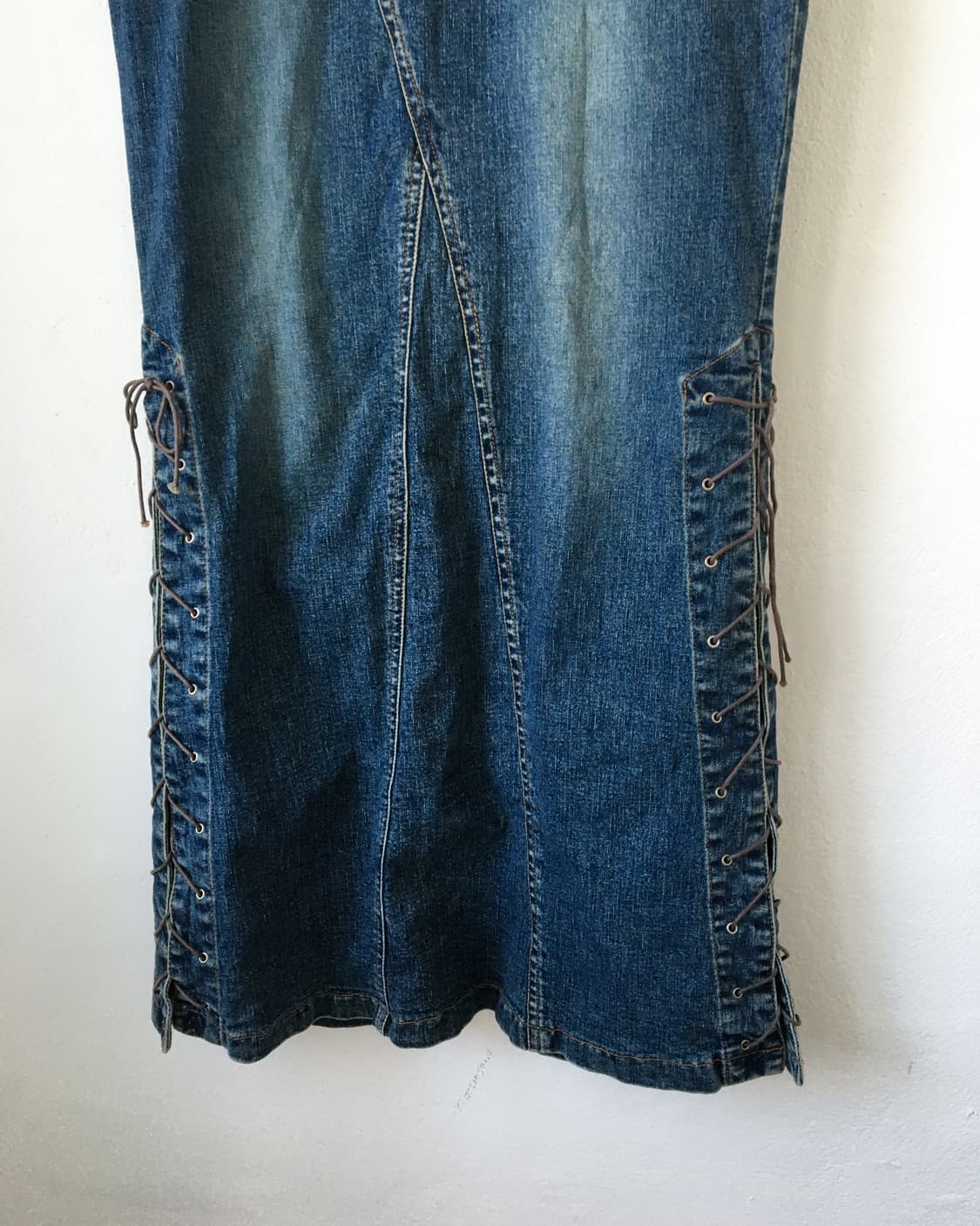 Side lace up point denim long skirt 상품이미지3