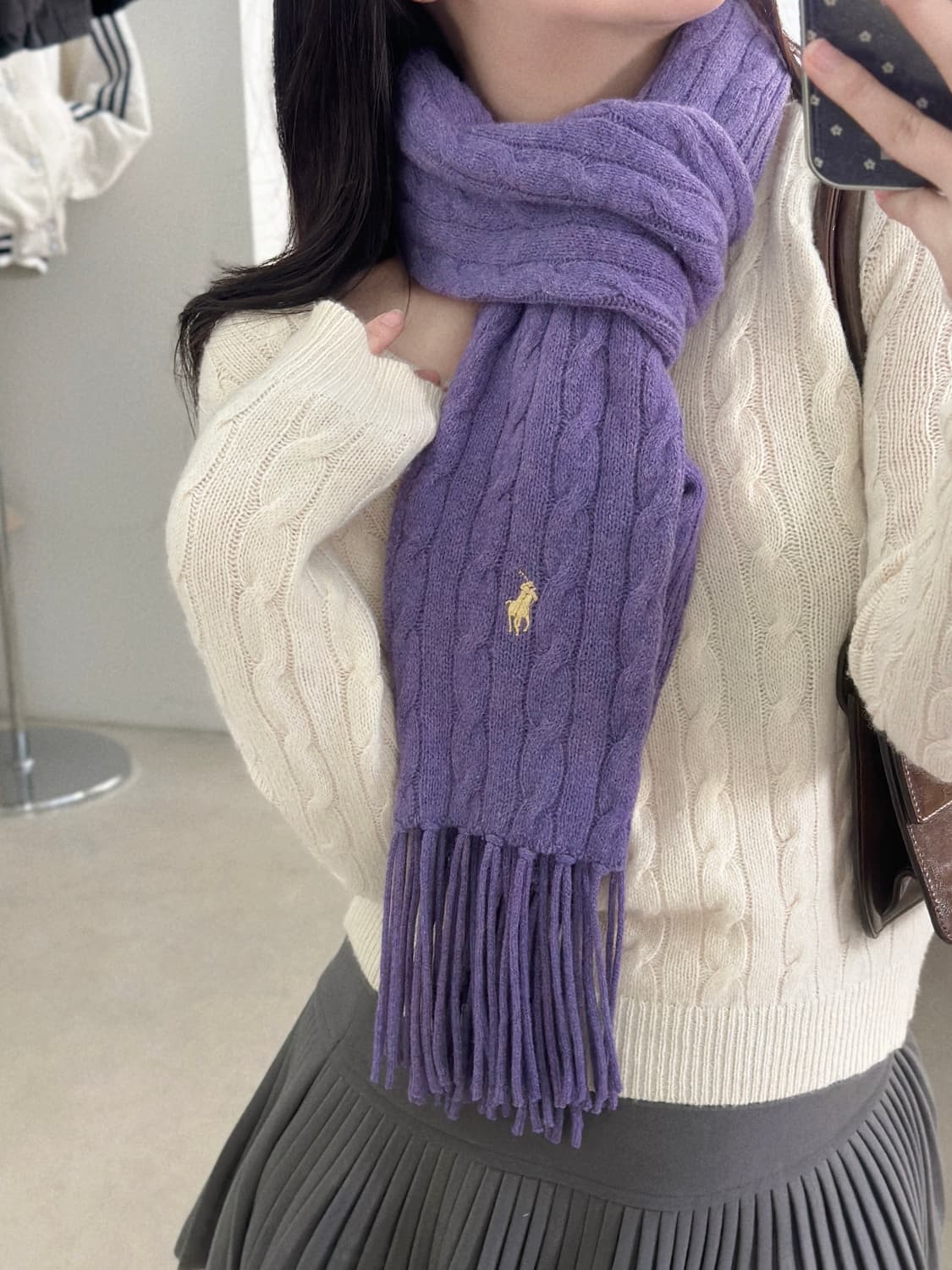 폴로 랄프로렌 퍼플 케이블 니트 머플러  상품이미지3