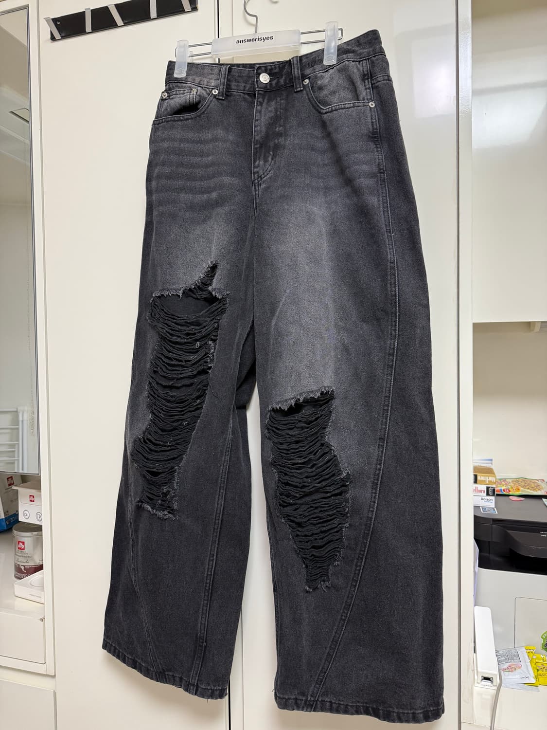 밀로 데미지 와이드 진 스톤 블랙 S 상품이미지2