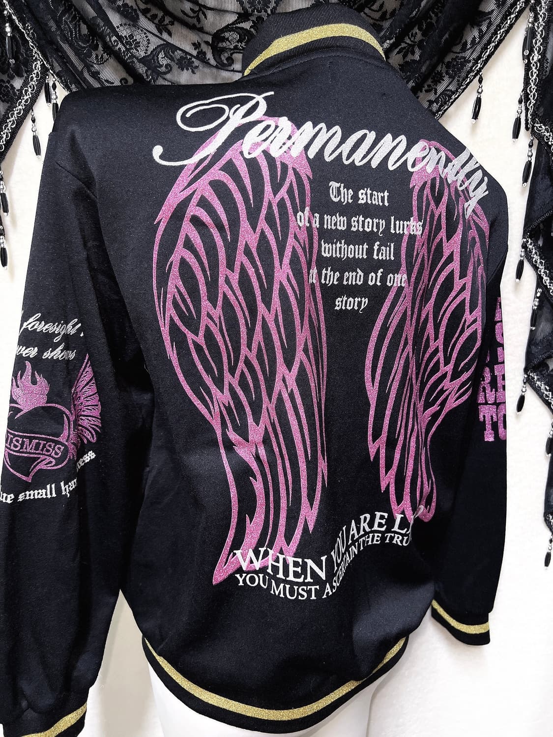 y2k 와투케 날개 윙 프린팅 글리터 저지 집업 자켓 오네갸루 펑크 핀터 상품이미지3