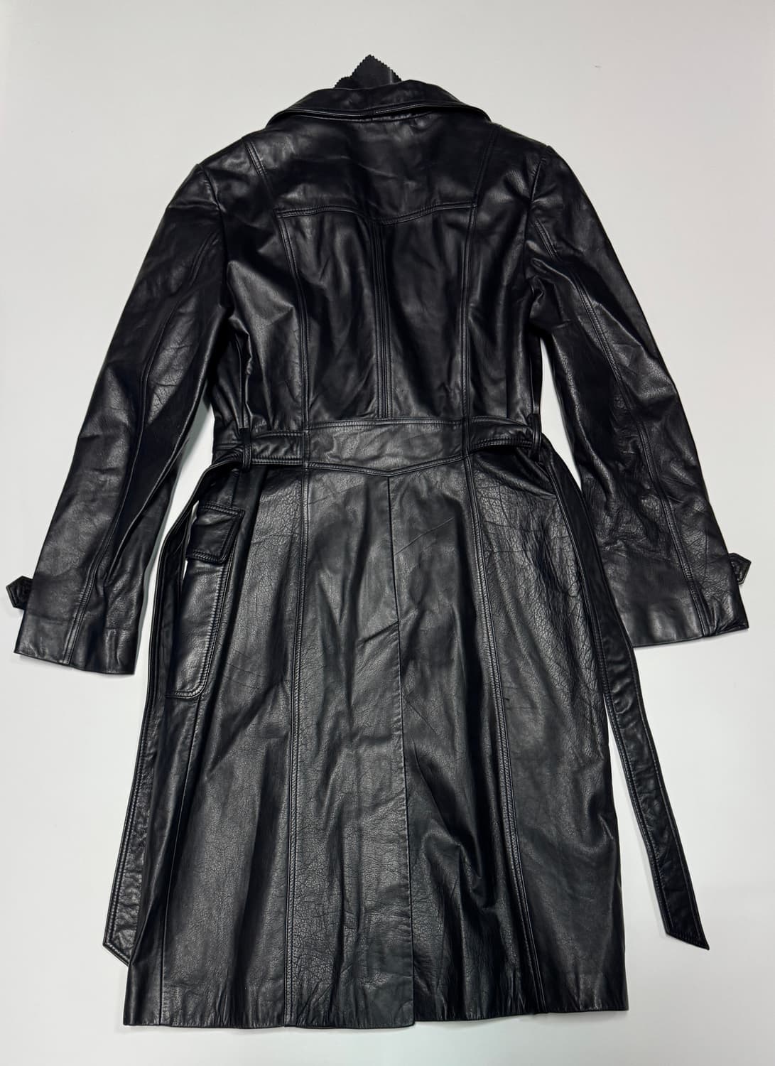 여성 빈티지 리얼 소가죽 100% 벨티드 고급 롱 자켓 상품이미지2