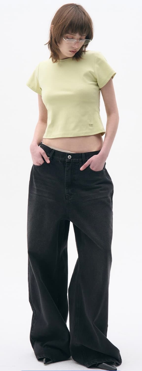 플레이스 스튜디오 포시즌 이지 워싱 와이드 오버핏 데님 팬츠[블랙] 상품이미지3