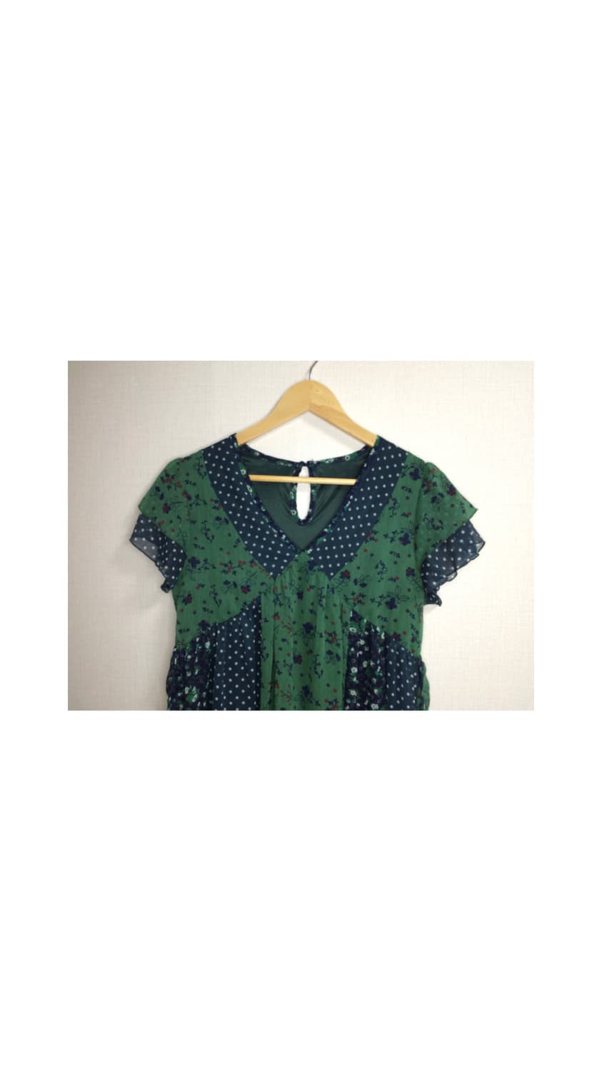 빈티지 그린 플라워 에스닉 패치 반팔 원피스 상품이미지2