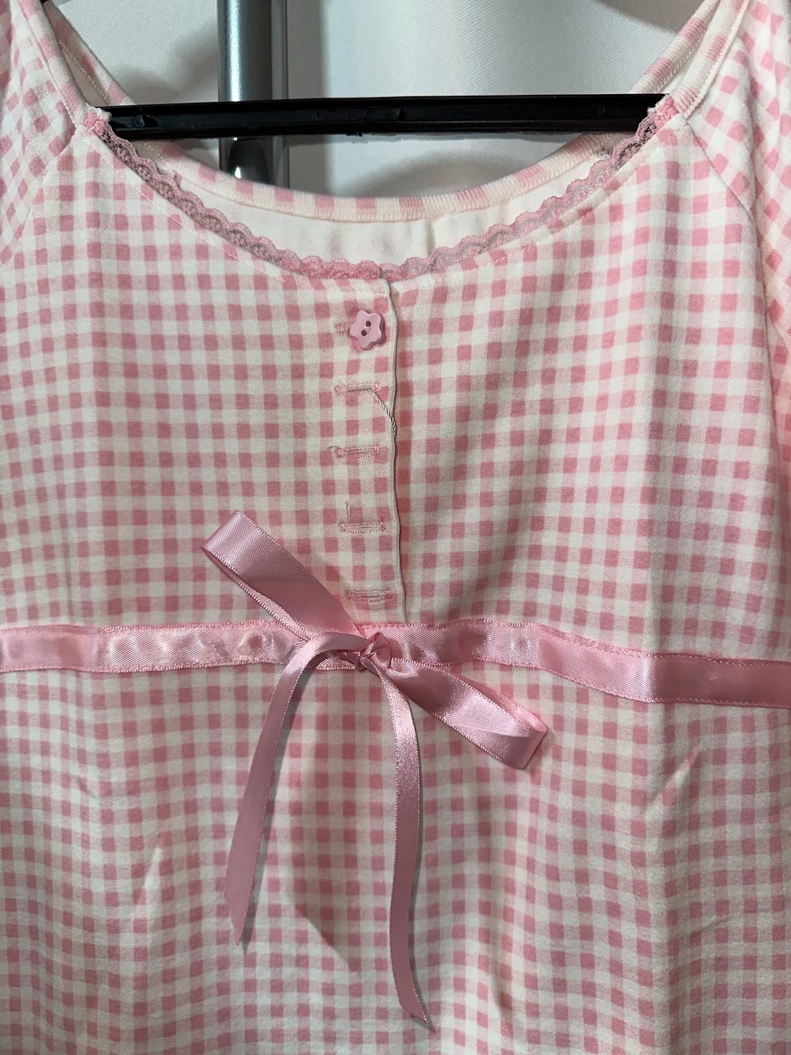 핑크 리본 체크 긴팔티 상품이미지2