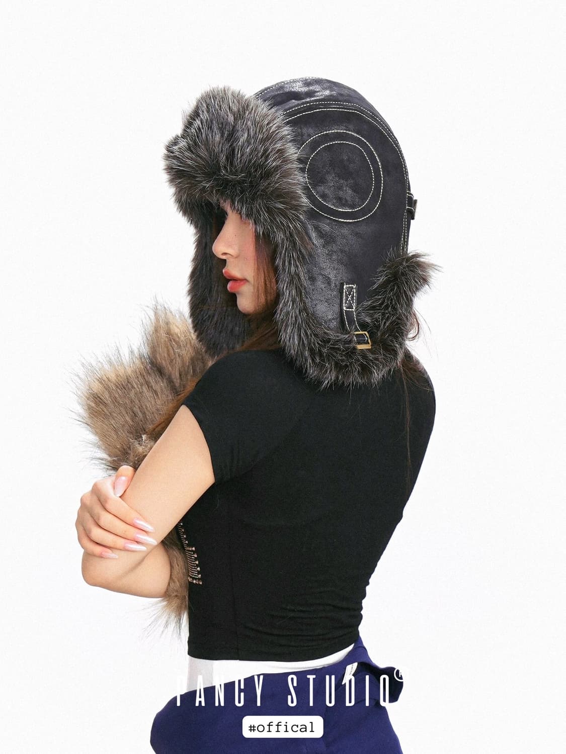 Pancy studio 트루퍼햇 군밤모자 블랙퍼 귀도리 방한모자 오네갸루 상품이미지3