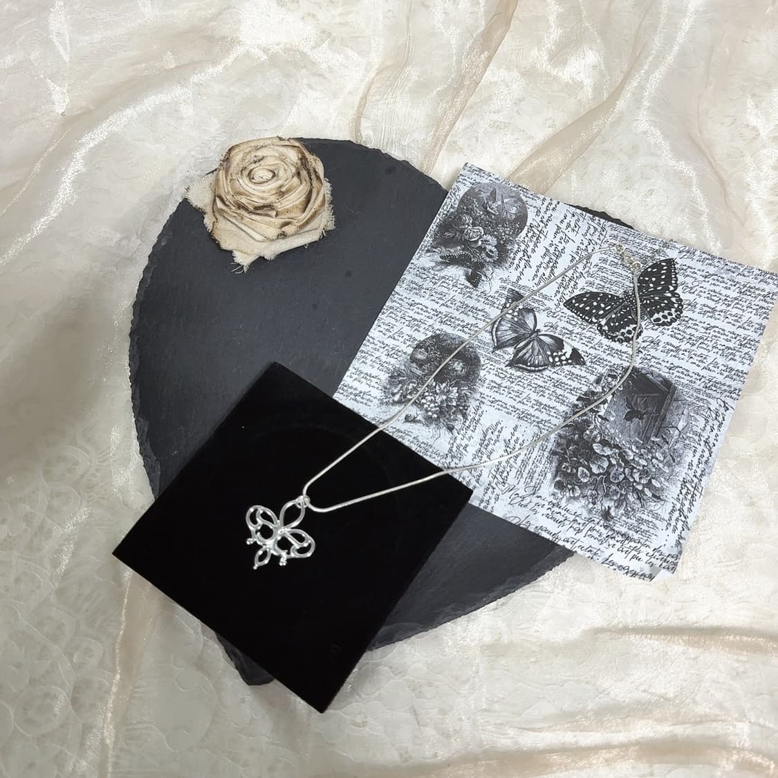 빈티지 나비 십자가 스네이크체인 목걸이 상품이미지2