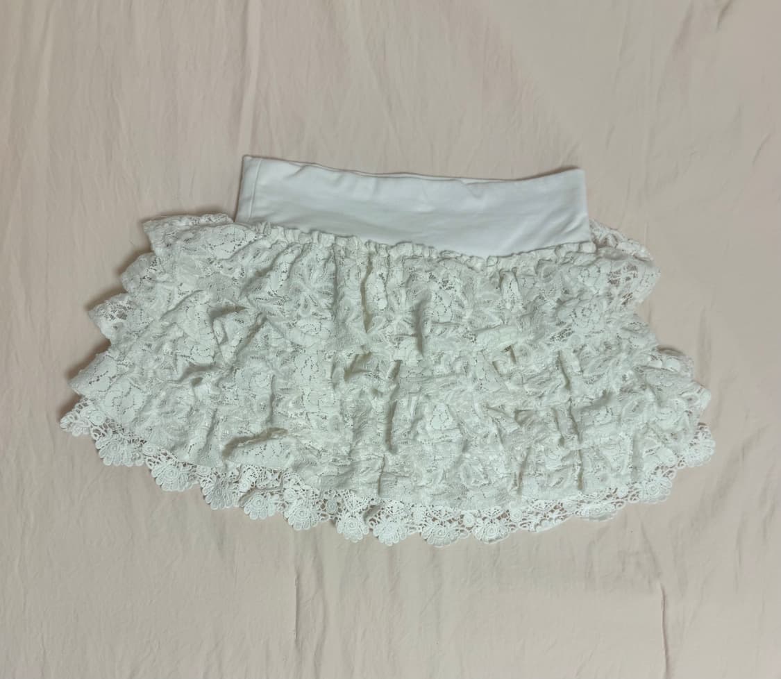 빈티지) 대대장 세실맥비 폼폼이 레이스 큐롯 스커트 화이트 리즈리사 갸루 상품이미지4