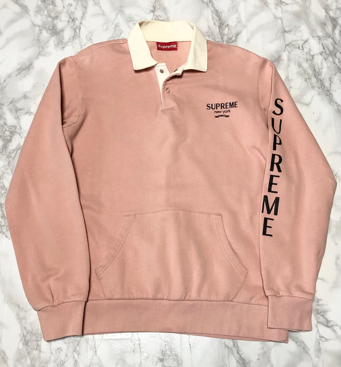 슈프림 럭비 티셔츠 기모 딸기우유 인디핑크 카라티 상품이미지2