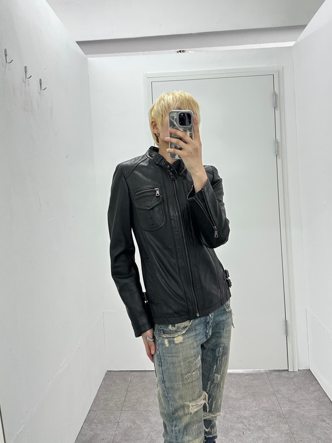 Zip Detail Lambskin Leather Jacket 상품이미지9