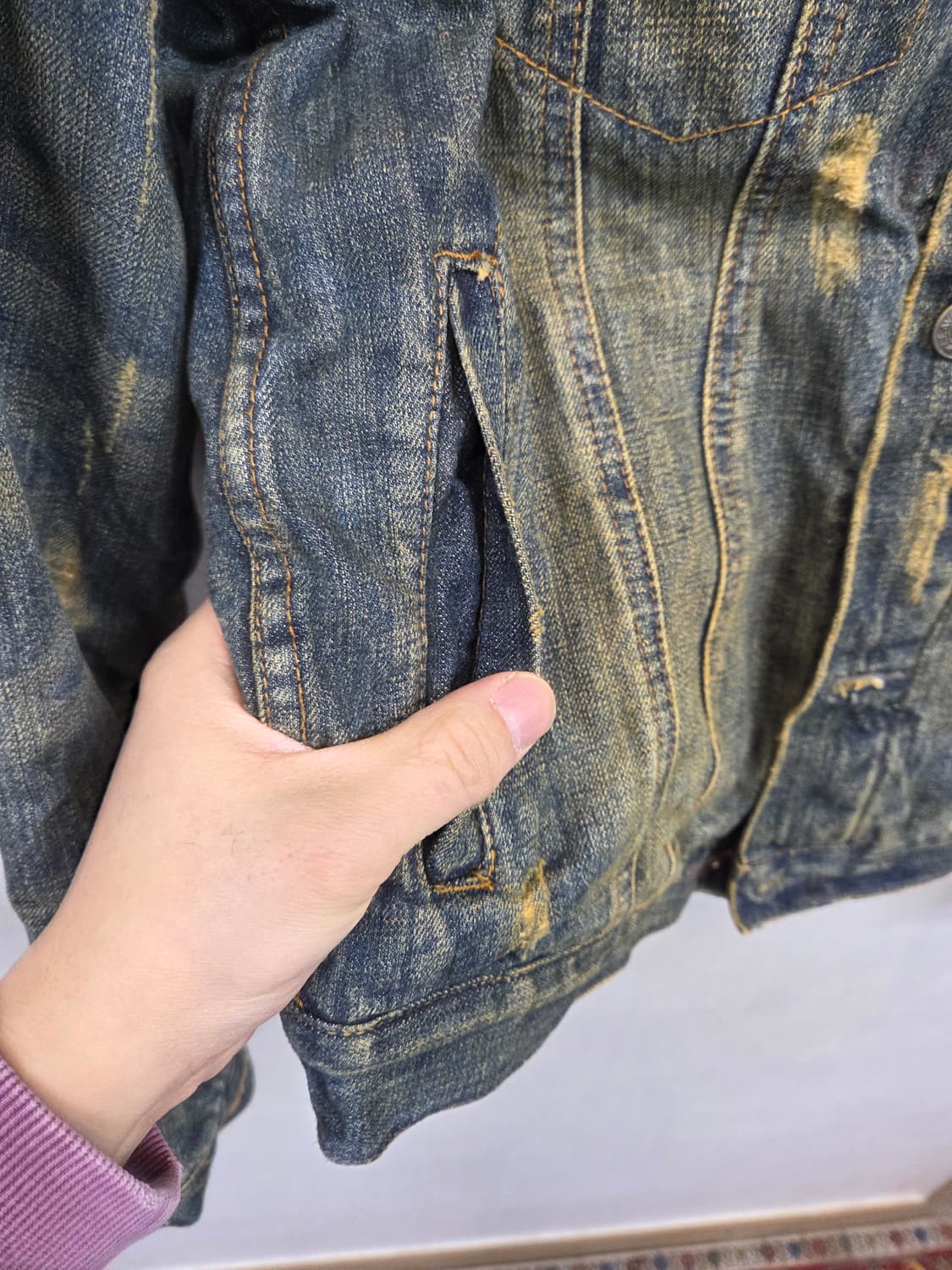 아베크롬비 에즈라피치 빈티지워싱 데미지 데님자켓 M 상품이미지7
