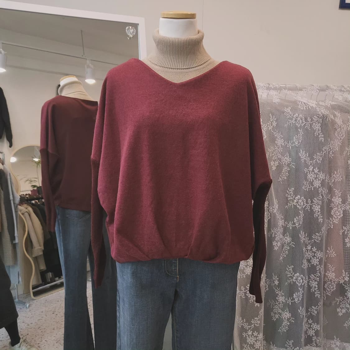 Beams heart 버건디 여성 니트 상품이미지8