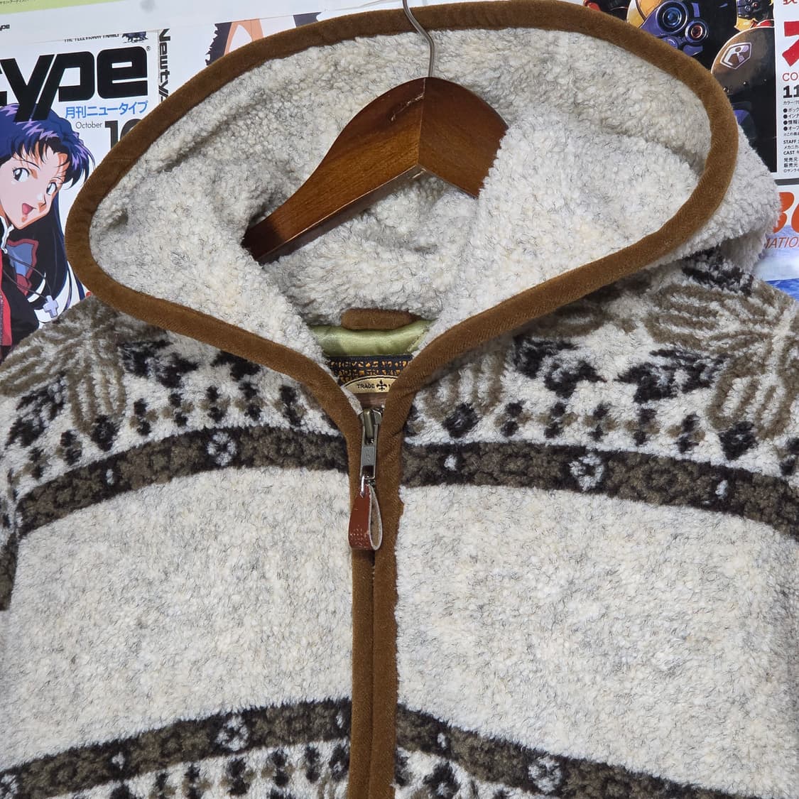 JPN 베이지 노르딕 패턴 플리스 누빔 후드 점퍼 상품이미지3