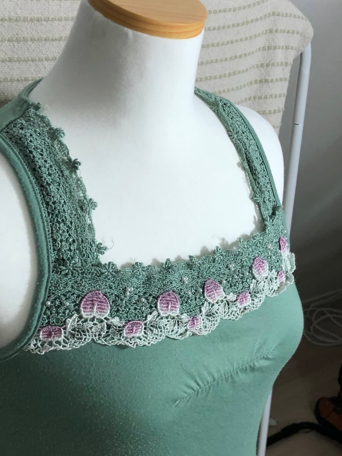 엑시즈팜 빈티지 그린 민소매 티셔츠 모리걸 레이어드 나시 상품이미지4