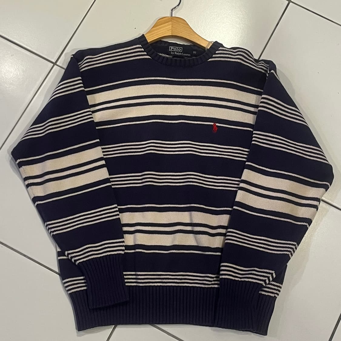 90‘s 폴로 네이비•화이트 배색 니트 상품이미지1