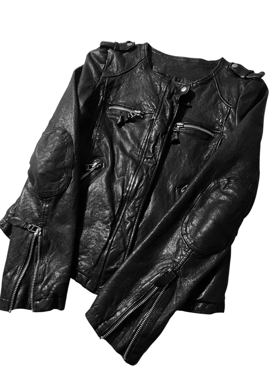 00s ITALY 램스킨 퀼팅 지퍼디테일 노카라 레더자켓 양가죽디올st 상품이미지6