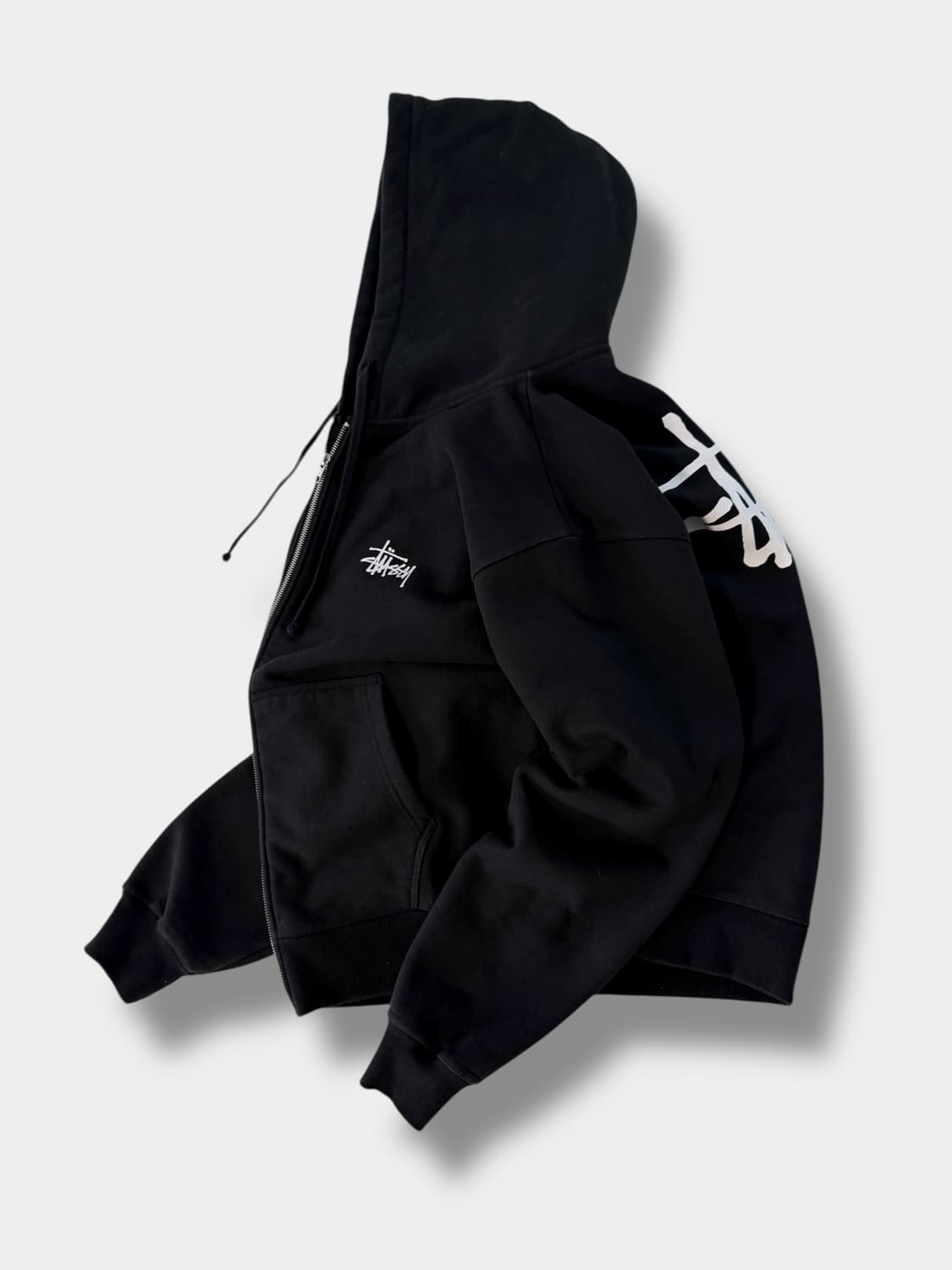 스투시 오버사이즈 빅스탁 로고 블랙 스웻 후드집업 상품이미지1