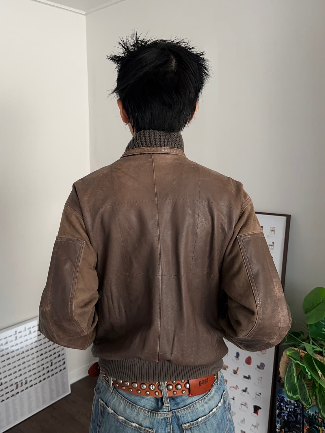 Hill Crest 니트리브 레더 봄버 상품이미지6