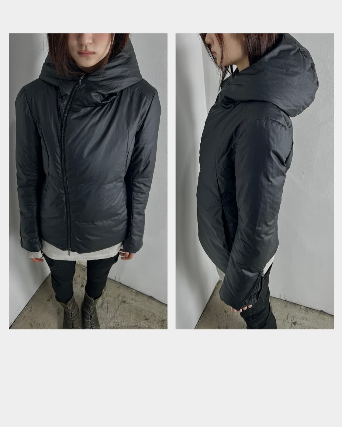 어태치먼트 (ATTACHMENT) 비대칭 사선 집업 다운 자켓 상품이미지1