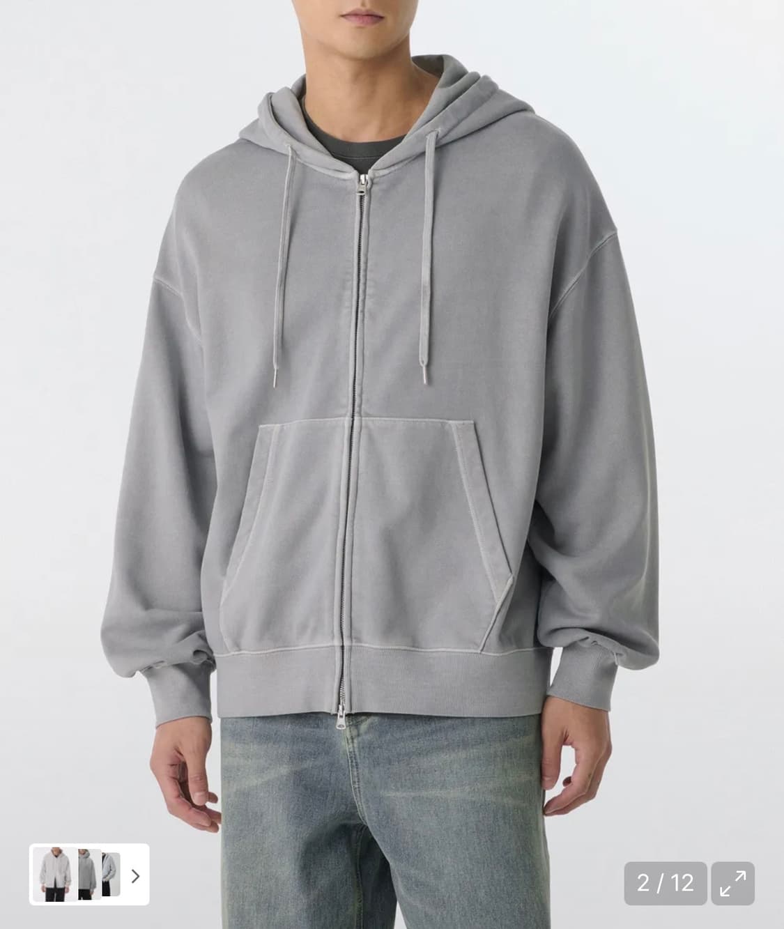 피그먼트 오버사이즈 후디드 스웨트 집업 [그레이] 상품이미지1