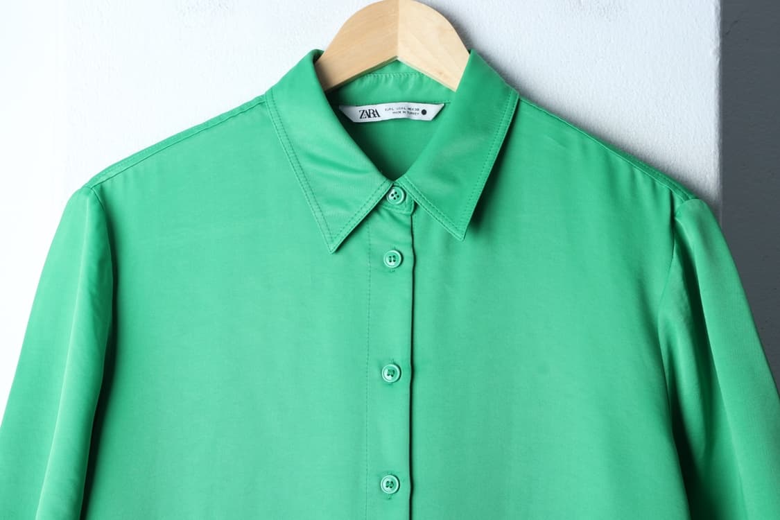 W(XL) 자라 반팔 카라 티셔츠 셔츠 남방 그린 무지-H31219 상품이미지3