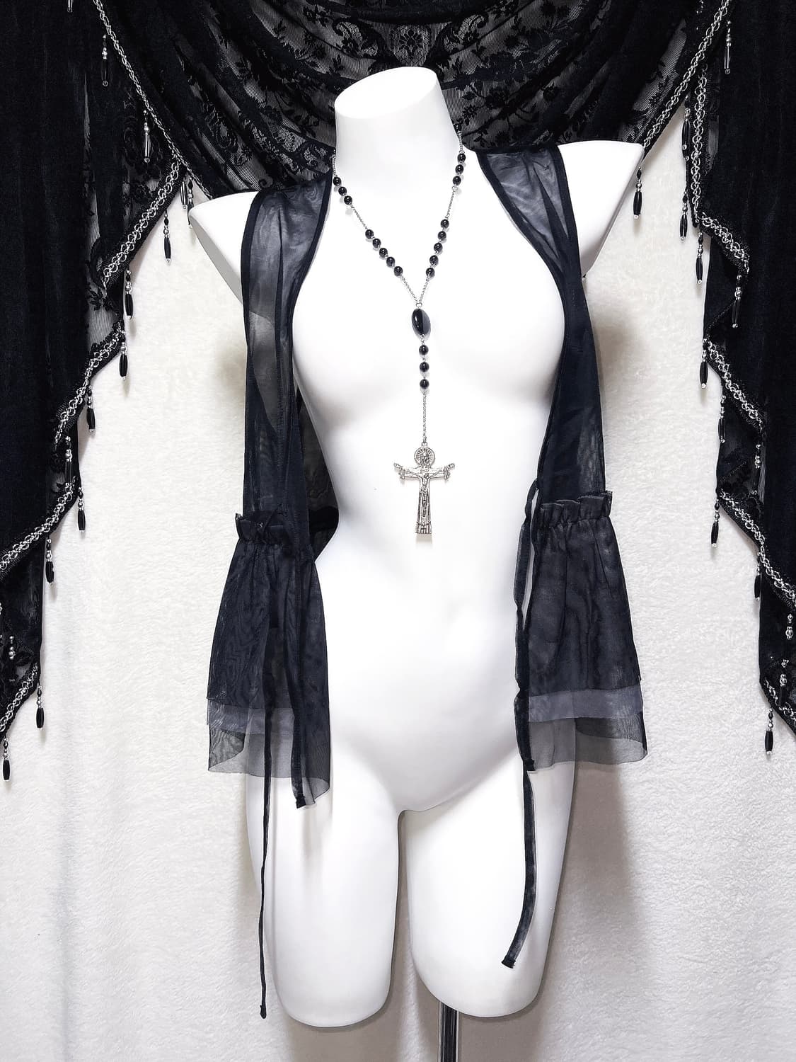 로맨틱고딕 오리엔탈 고스펑크 다크페어리 블랙시스루 프릴 조끼 베스트 상품이미지6