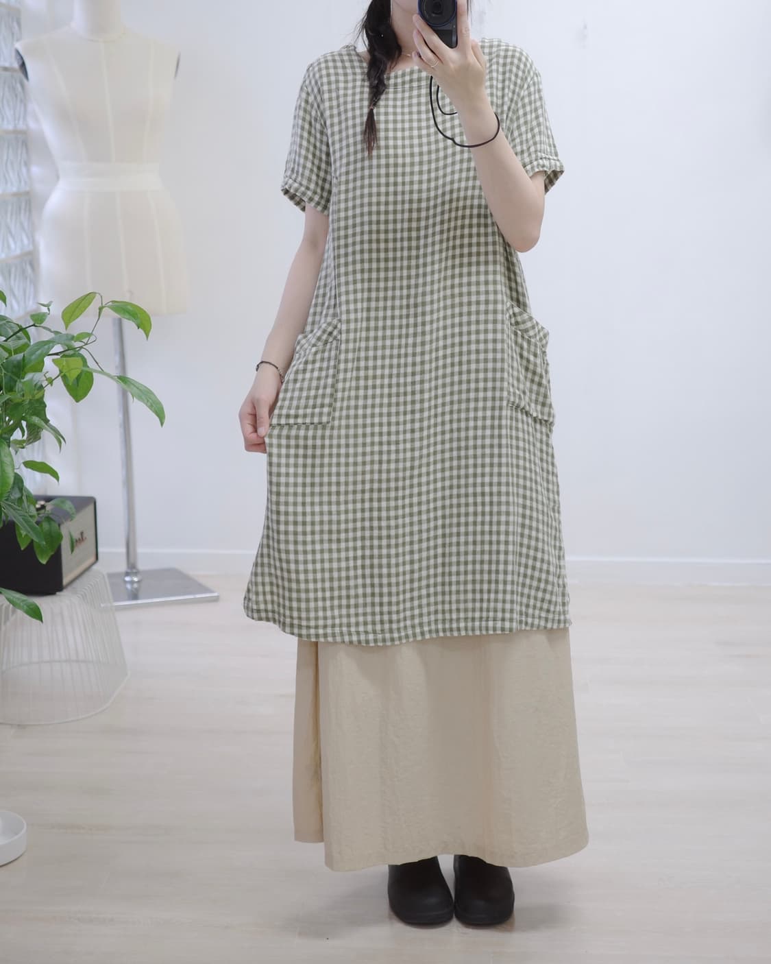 Bonte green check one-piece 상품이미지3