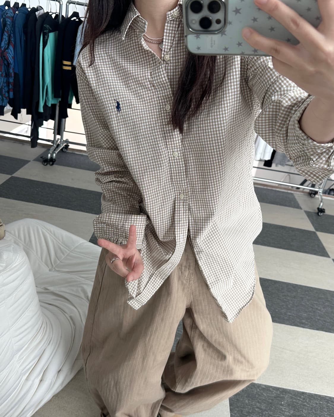 폴로 랄프로렌 베이지 깅엄체크 셔츠  상품이미지2