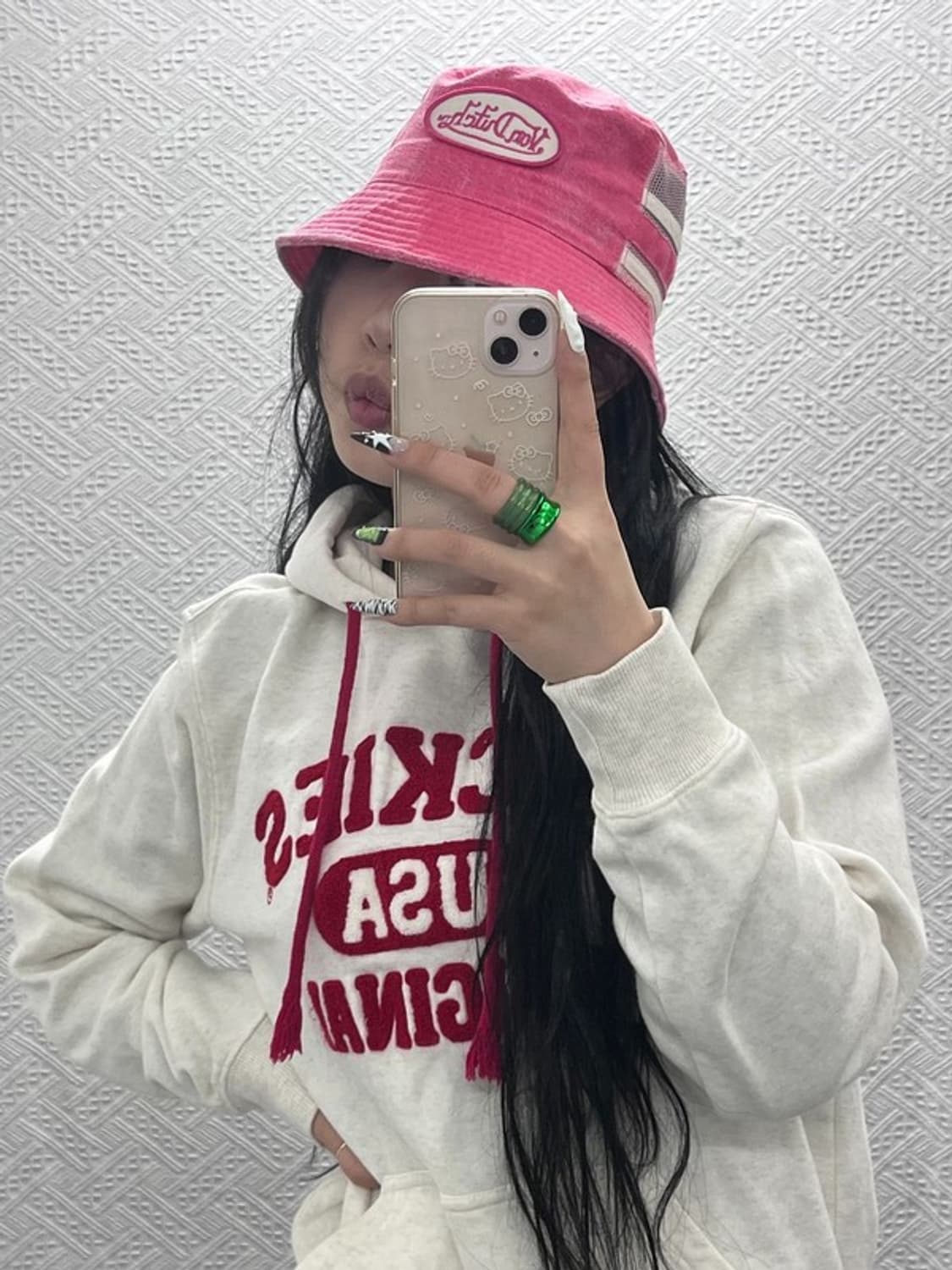 본 더치 Y2K 빈티지 크랙 핫핑크 벙거지모자 버킷햇 C08637 상품이미지2