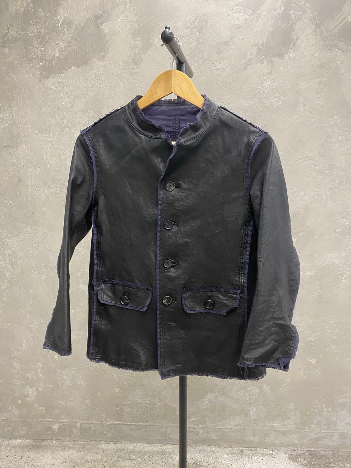 [S] Vintage 블랙 이탈리아 쉽스킨 레더 자켓 상품이미지3