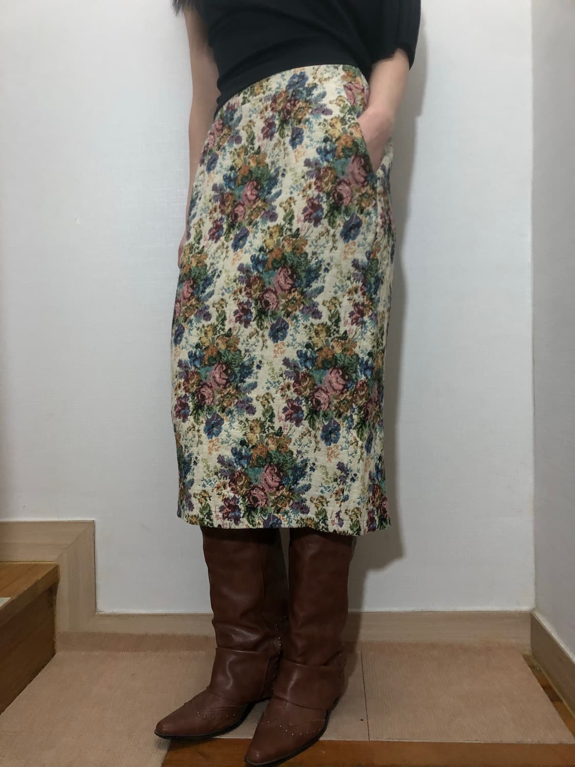 빈티지 베이지 자카드 스커트 상품이미지3