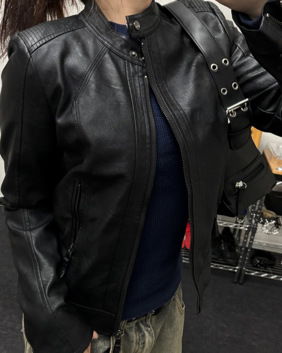 올드 빈티지 블랙 레더 바이커 자켓 상품이미지1