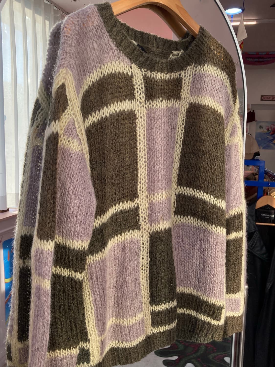 엘르 ELLE 울 카키 체크 니트 상품이미지3