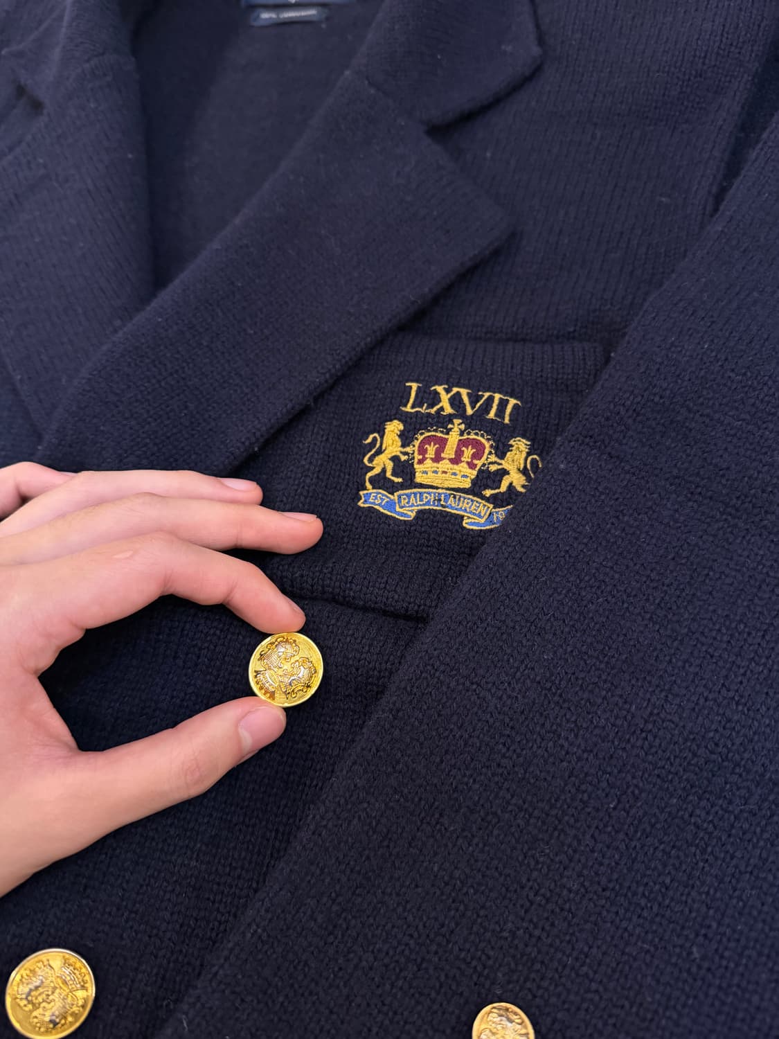 90s 폴로 랄프로렌 네이비 금장 울 니트 블레이저 자켓 상품이미지3