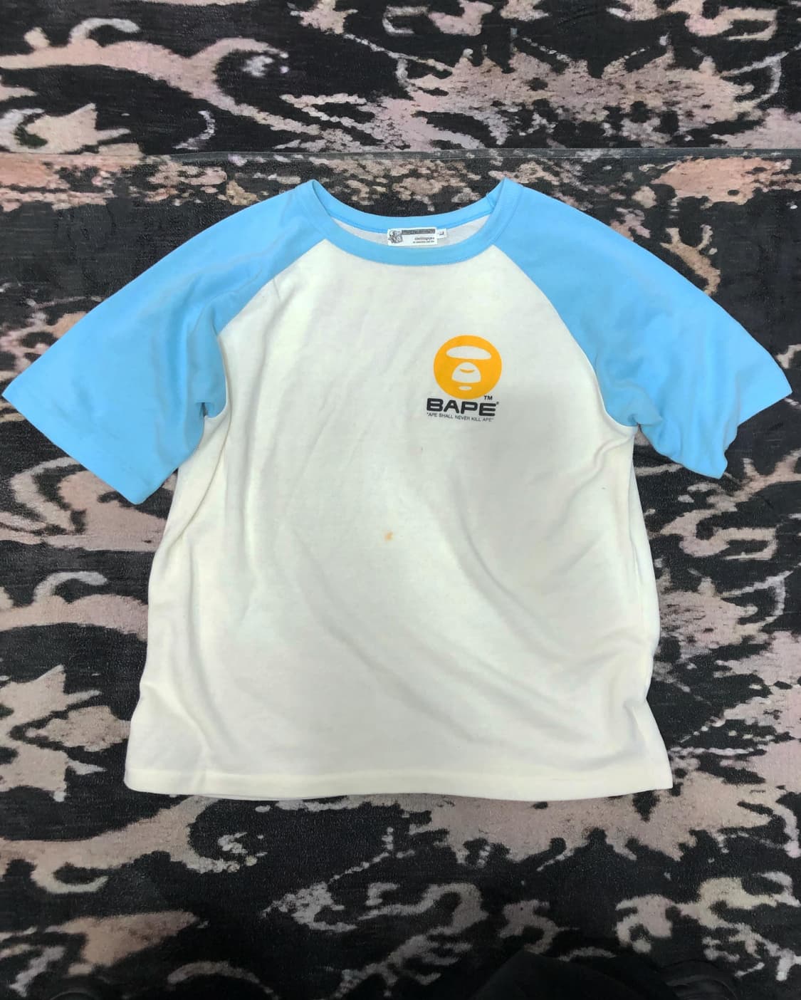 90’s bape 레글런 화이트 스카이블루 로고 탑 상품이미지3