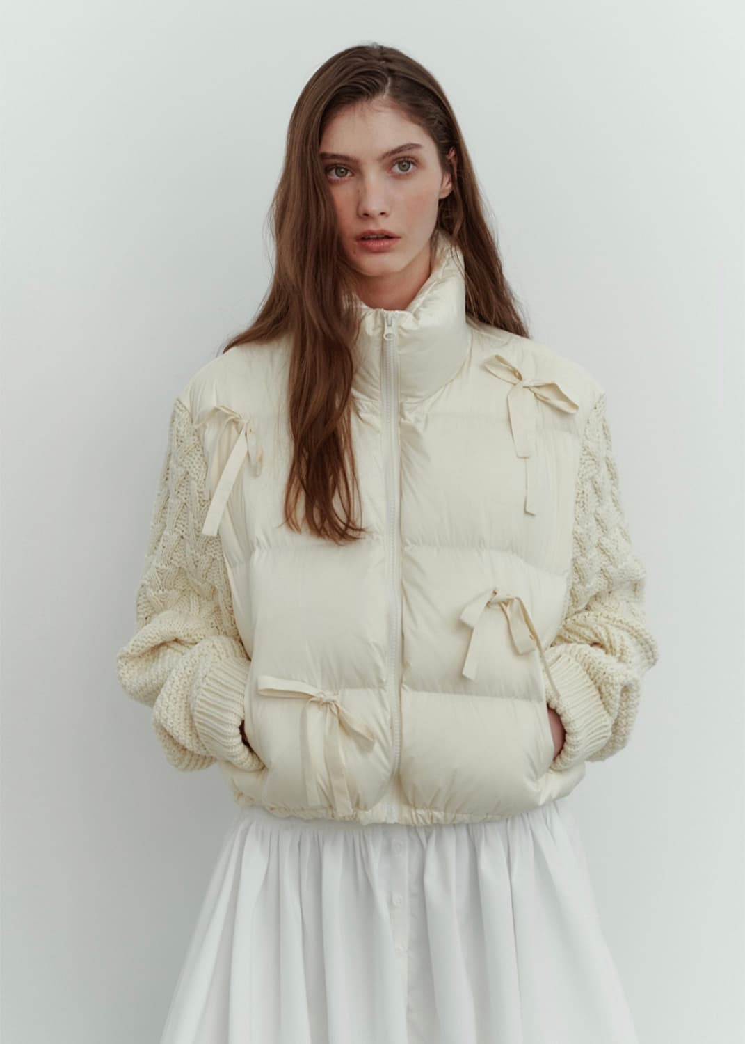 더티스 thetis 리본 믹스 니트 덕다운 패딩 상품이미지4