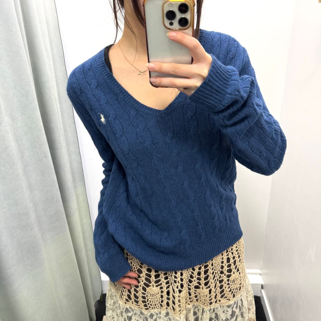 폴로 블루 케이블 니트 상품이미지2