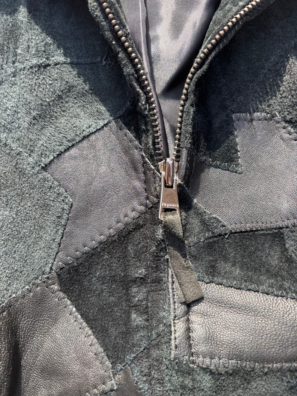 RU Jeans 패치워크 블랙 리얼레더 크롭 봄버자켓 상품이미지6