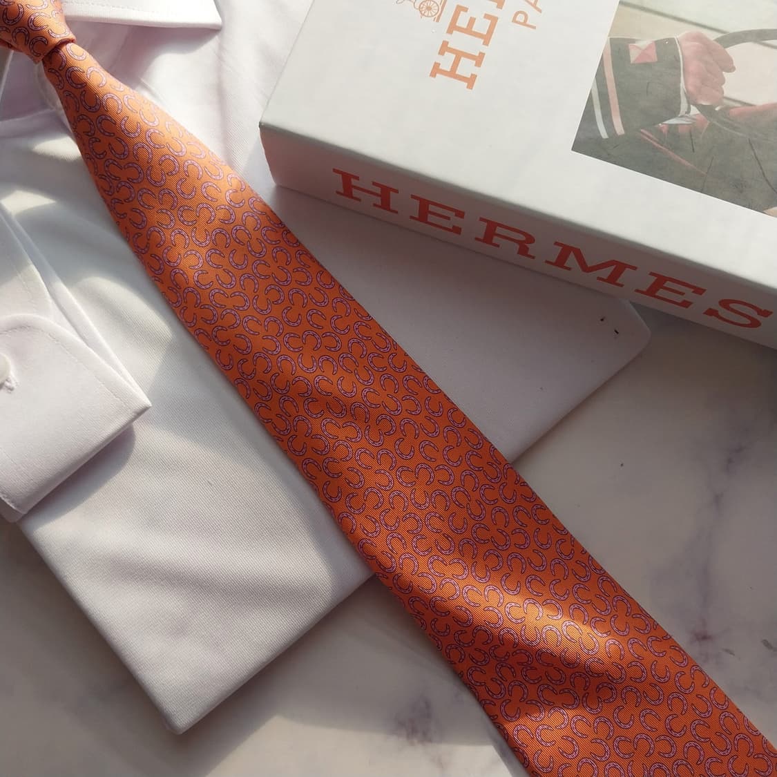 에르메스 실크 오렌지 말발굽 넥타이 9.3cm A+~A등급 K1612
 상품이미지8