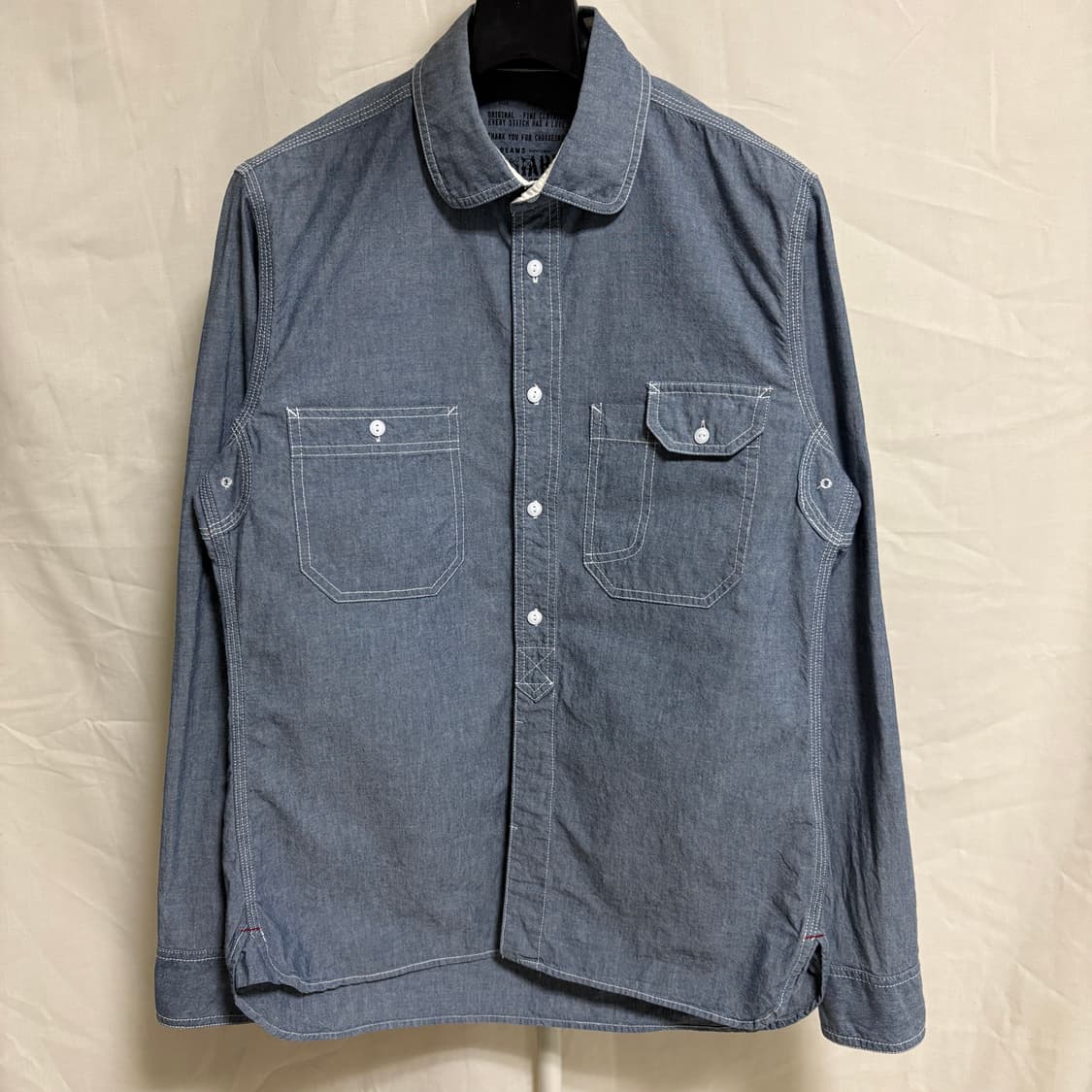 빔즈 라운딩 카라 샴브레이 던가리 워크 셔츠 / 블루, M 상품이미지1