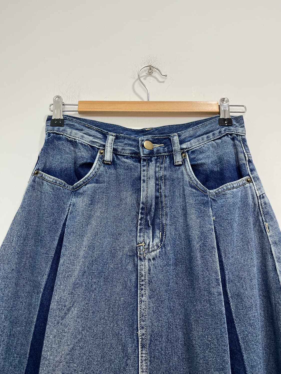 일본 빈티지 모리걸 플리츠 데님 롱스커트 상품이미지3