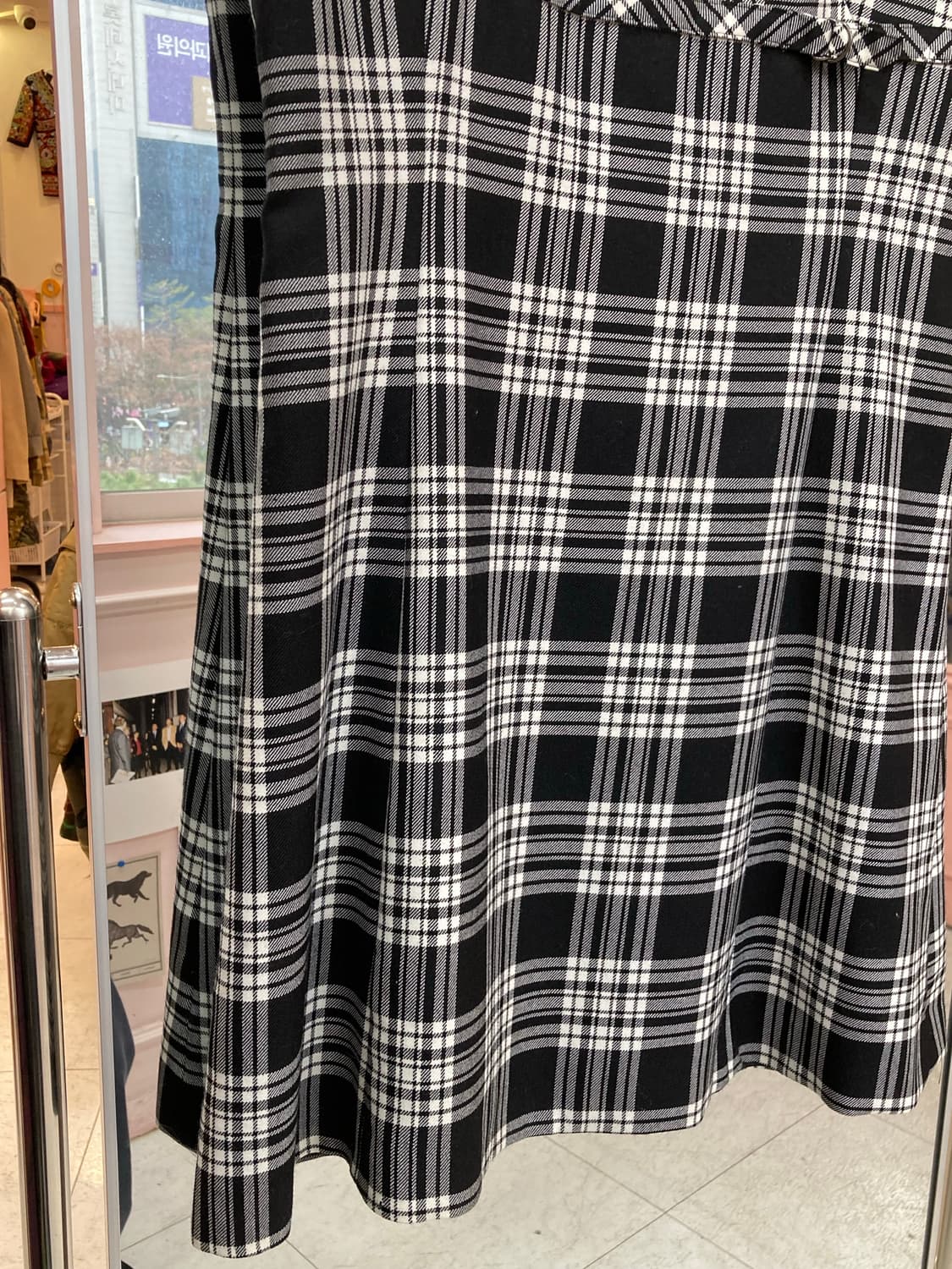 울 100% 체크 슬리브리스 미니 원피스 상품이미지3