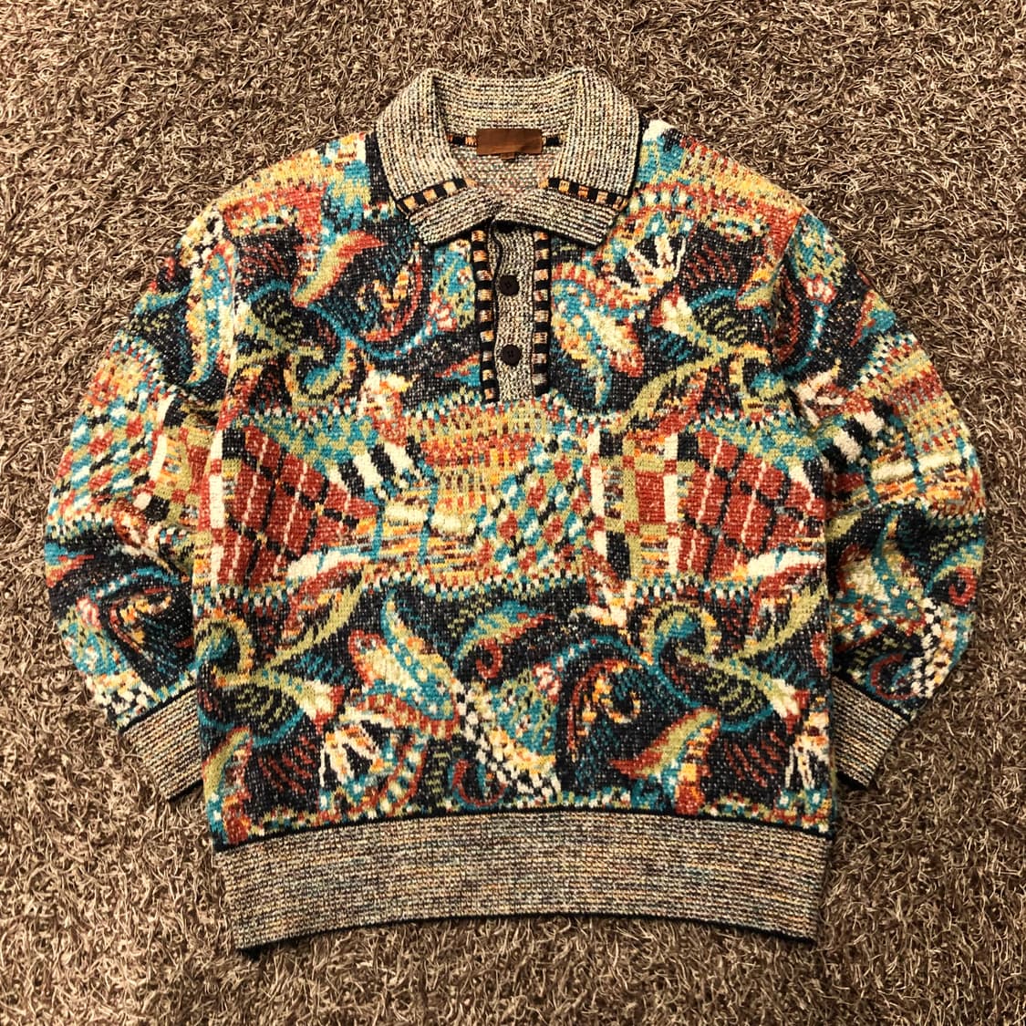 미쏘니 울 멀티컬러 패턴 카라 니트 스웨터 상품이미지1