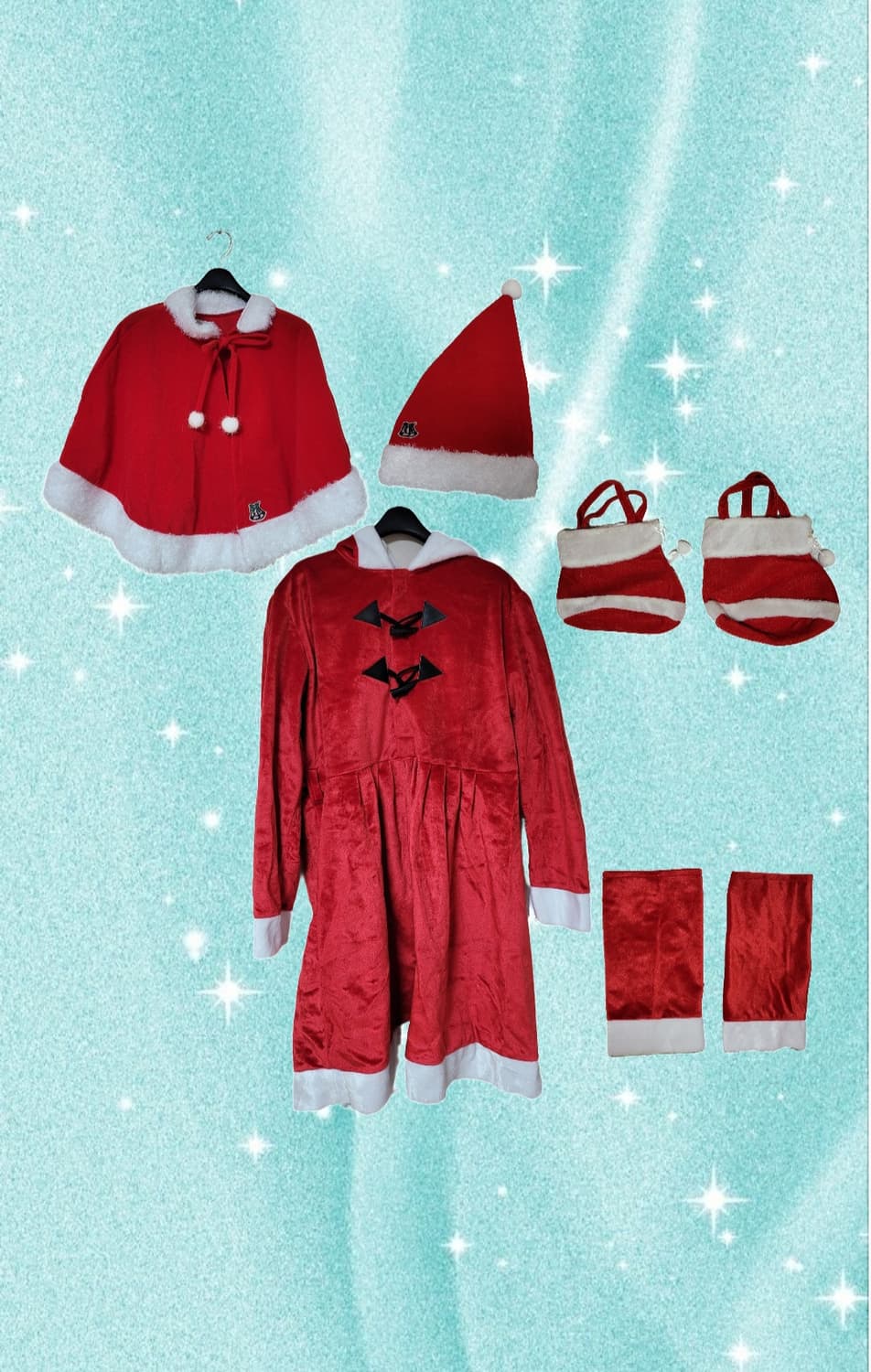 산타복 코스프레 의상 원피스 망토 모자 가방 레그워머 세트 크리스마스 상품이미지1
