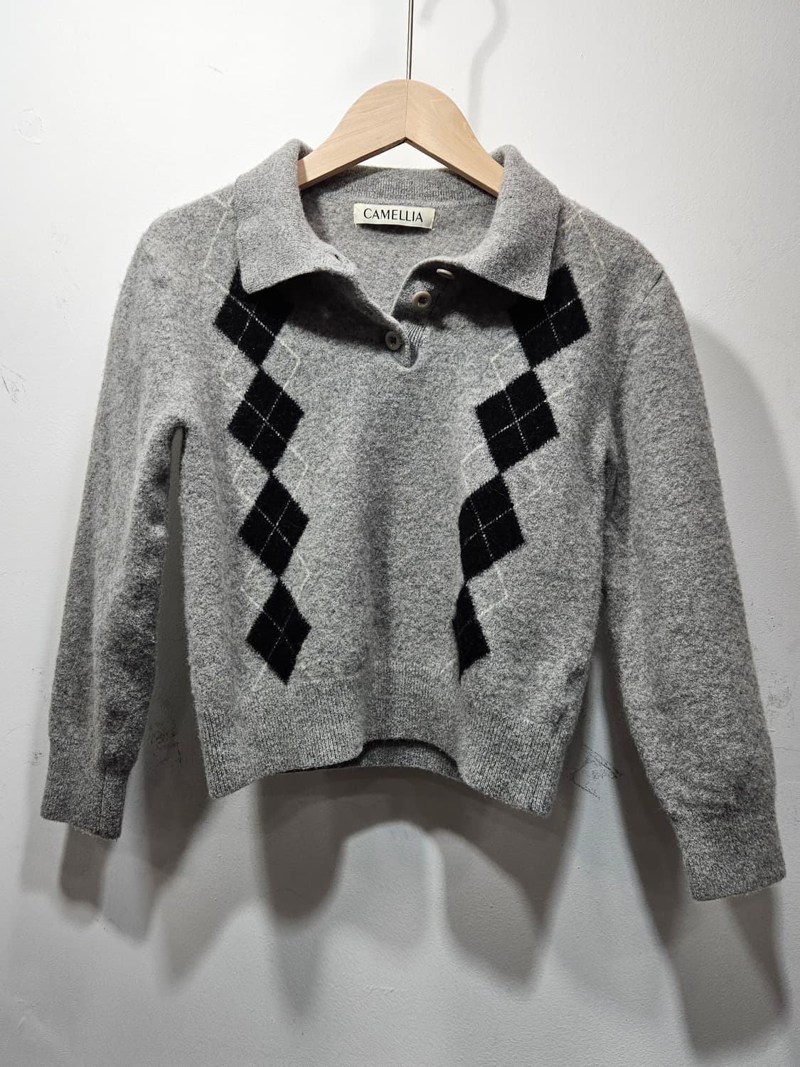 까멜리아(camellia) 아가일 체크 라쿤울 니트 xs 상품이미지6